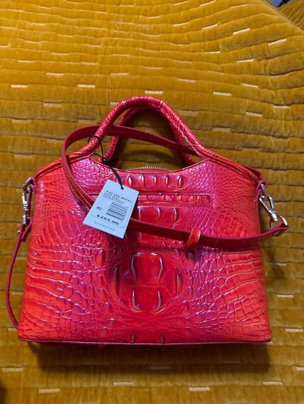 Red Croc-Embossed Structured Satchel - Women Bags